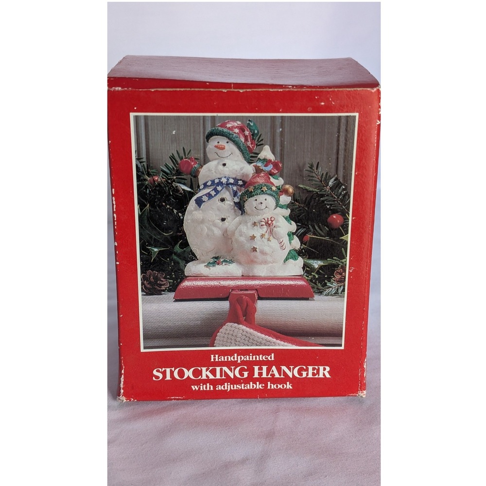 Potpourri Designs 1995 Snowman Fam. Handpainted Stocking Hanger Adjustable Hook